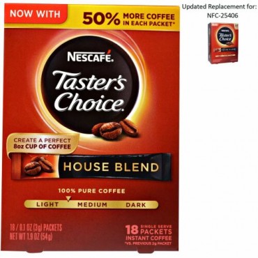 Nescafé, Taster's Choice, インスタントコーヒー, ハウスブレンド、1人分18袋、各0.1 オンス (3 g) (Discontinued Item)