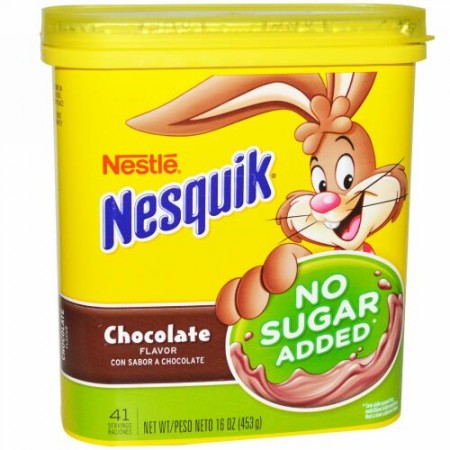 Nesquik, Nestle, チョコレートフレーバー, 砂糖無添加, 16 オンス (453 g)