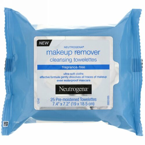 Neutrogena, メイクアップリムーバー洗浄ウェットティッシュ、無香料、ウェットティッシュ25枚 (Discontinued Item)