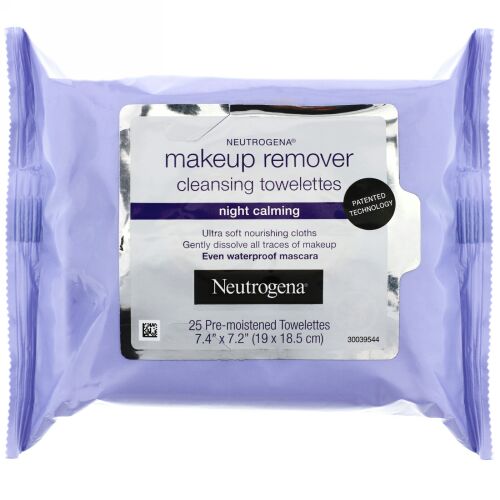 Neutrogena, メイクアップリムーバー、洗浄ウエットティッシュ、ナイトカーミング、ウエットティッシュ25枚 (Discontinued Item)