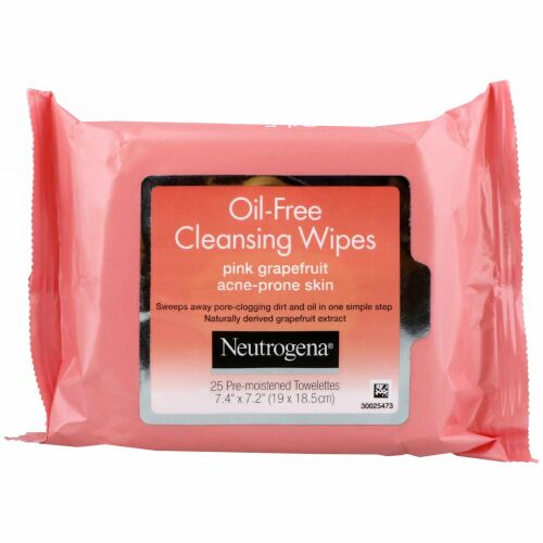 Neutrogena, 油不使用クレンジングワイプ、ピンクグレープフルーツ、ウェットタイプタオル25枚 (Discontinued Item)