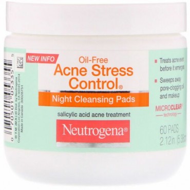 Neutrogena, オイルフリーアクネストレスコントロール、ナイトクレンジングパッド、60パッド (Discontinued Item)