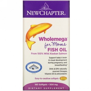 New Chapter, Wholemega for Moms Fish Oil, From Wild Alaskan Salmon, 500 mg, 180 Softgels