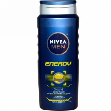 Nivea, 3-in-1ボディウォッシュ、男性用、エナジー、16.9 液体オンス（500 ml）