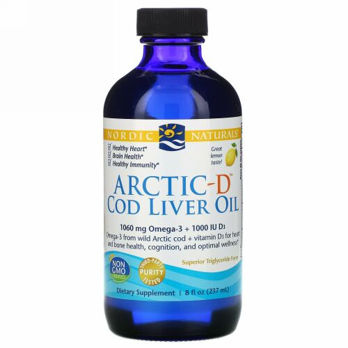 Nordic Naturals, アークティック-D タラの肝油、 レモン、 8液量オンス (237 ml)
