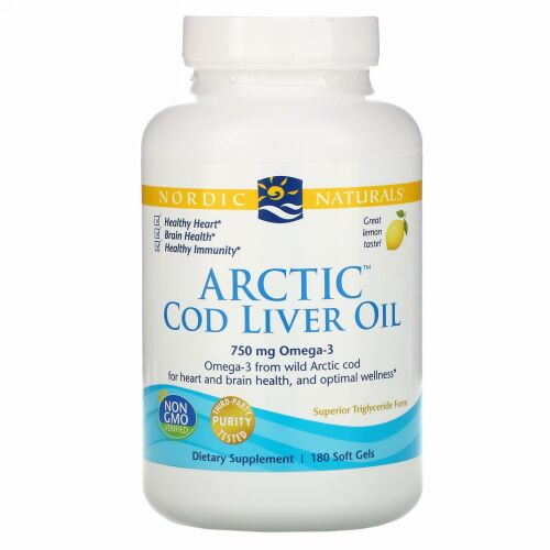 Nordic Naturals, 北極タラ肝油, レモン, 1000 mg, 180ソフトゼリー