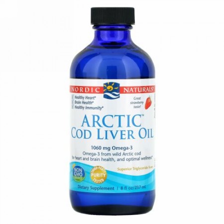 Nordic Naturals, 北極タラの肝油、 イチゴ、 8液量オンス (237 ml)