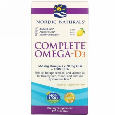 Nordic Naturals, Complete Omega-D3（コンプリートオメガ-D3）、レモン、1,000mg、ソフトジェル120粒