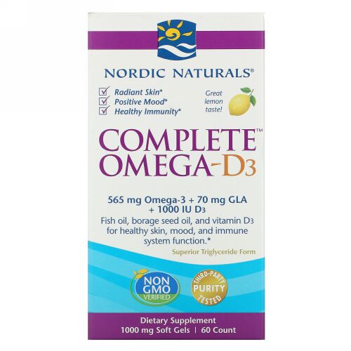 Nordic Naturals, コンプリートオメガ-D3、レモン、1000 mg、ソフトゲル60個