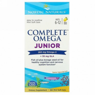 Nordic Naturals, Complete Omega Junior, Ages 6-12, Lemon, 180 Mini Soft Gels