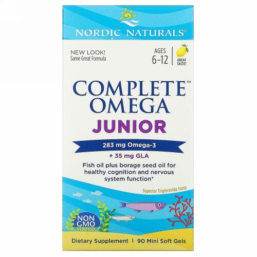 Nordic Naturals, Complete Omega Junior, Ages 6-12, Lemon, 283 mg, 90 Mini Soft Gels