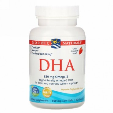 Nordic Naturals, DHA, イチゴ味, 500 mg, 90粒（ソフトゼリー）