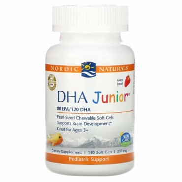 Nordic Naturals, DHA Junior, Great for Ages 3+, Strawberry, 250 mg, 180 Soft Gels