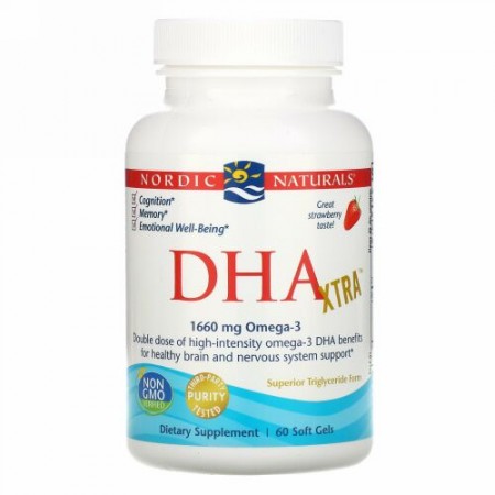 Nordic Naturals, DHA Xtra、ストロベリー、1,000 mg、60ソフトジェル