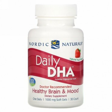 Nordic Naturals, Daily DHA、ストロベリー、 1000 mg、ソフトジェル 30個