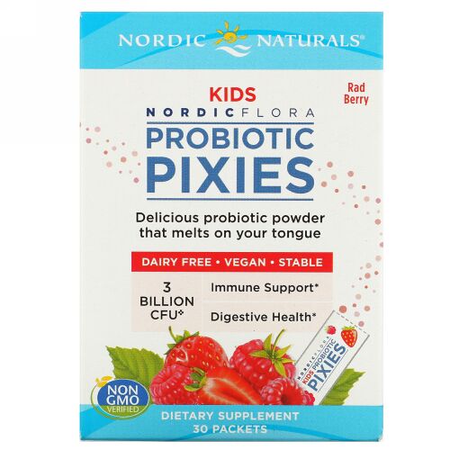 Nordic Naturals, ノルディックフローラ・キッズ、プロバイオティックピクシーズ、ラッドベリー、30億CFU、30包