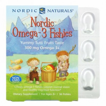 Nordic Naturals, Nordic（ノルディック）オメガ3フィッシーズ、おいしいトゥッティフルッティ味、2歳以上のお子様向け、300mg、魚型タブレット36粒