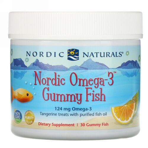 Nordic Naturals, Nordic Omega-3™（ノルディック オメガ-3）グミフィッシュ、ミカン味のおやつ、魚の形のグミ 30 個