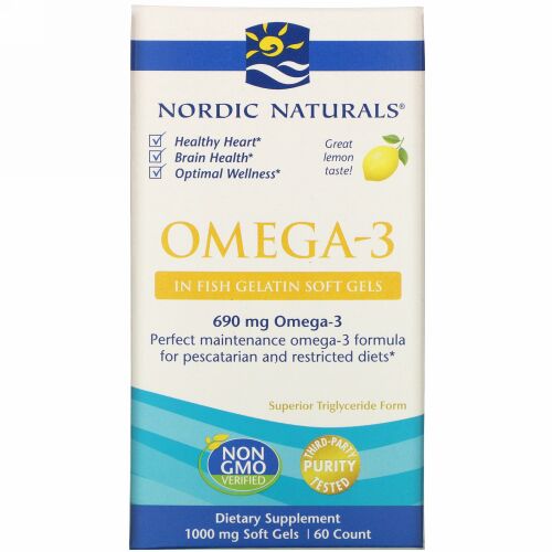 Nordic Naturals, オメガ3、レモン風味、1,000mg、ソフトジェル60粒