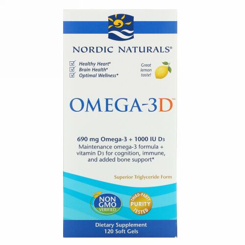 Nordic Naturals, オメガ3D, レモン, 1,000 mg, 120ソフトゼリー