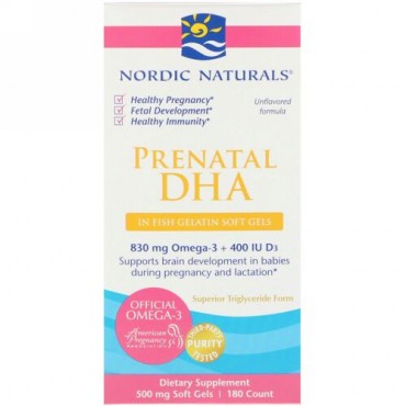 Nordic Naturals, 出生前DHA、フィッシュゼラチン、味付けなし、500mg、ソフトジェル180錠 (Discontinued Item)
