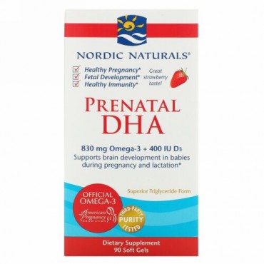 Nordic Naturals, 出産前DHA、 ストロベリー、 500 mg、 90ソフトジェル