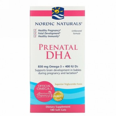 Nordic Naturals, 出生前のDHA, 味付けされていないフォーミュラ, 500 mg, 180ソフトゼリー