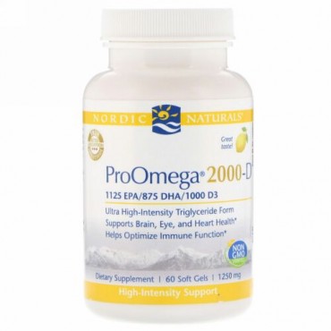 Nordic Naturals, プロオメガ2000-D、レモン、1,250 mg、ソフトジェル60粒 (Discontinued Item)