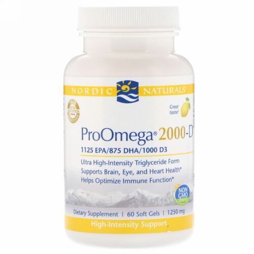Nordic Naturals, プロオメガ2000-D、レモン、1,250 mg、ソフトジェル60粒 (Discontinued Item)