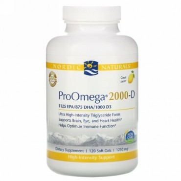 Nordic Naturals, ProOmega 2000-D, Lemon , 1,250 mg, 120 Soft Gels