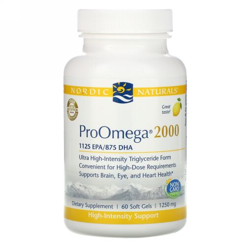 Nordic Naturals, ProOmega（プロオメガ）2000、レモン、1,250 mg、ソフトジェル60粒