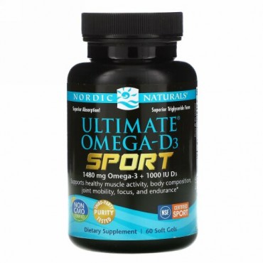 Nordic Naturals, Ultimate Omega-D3 Sport、1000 mg、ソフトジェル 60 錠