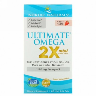 Nordic Naturals, Ultimate Omega 2X, Strawberry, 1,120 mg, 60 Mini Soft Gels