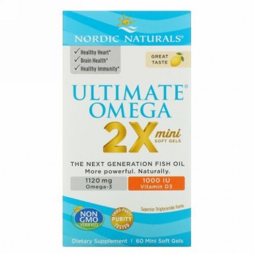 Nordic Naturals, ビタミンD3配合アルティメットオメガ2X、レモン、60ミニソフトジェル