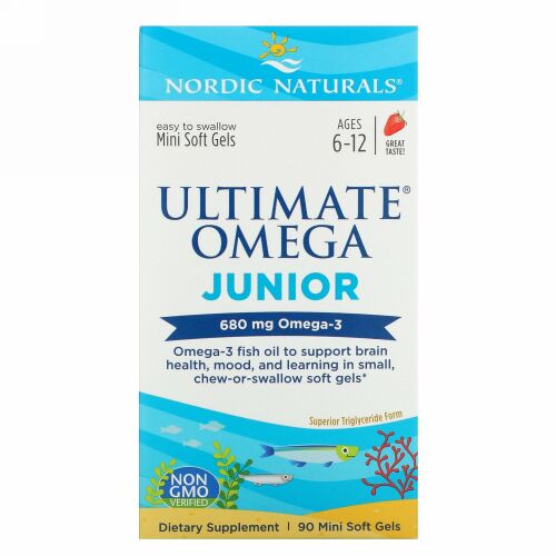 Nordic Naturals, Ultimate（アルティメット）オメガジュニア、ストロベリー、680mg、ミニソフトジェル90粒