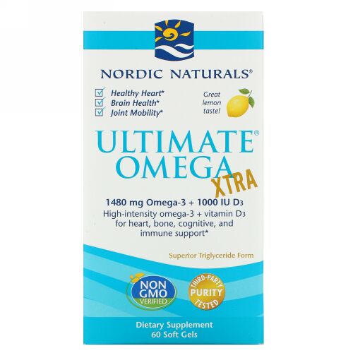Nordic Naturals, Ultimate Omega Xtra、レモン、1000 mg、ソフトジェル60錠