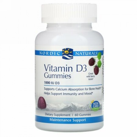 Nordic Naturals, ビタミンD3、ワイルドベリー、1,000 IU、グミ60粒