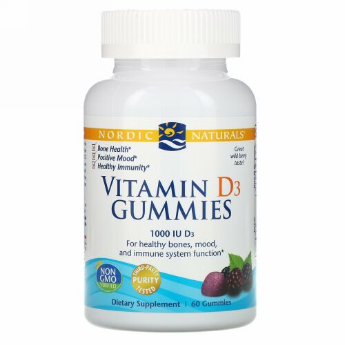 Nordic Naturals, ビタミンD3グミ、ワイルドベリー、1,000 IU、60グミ