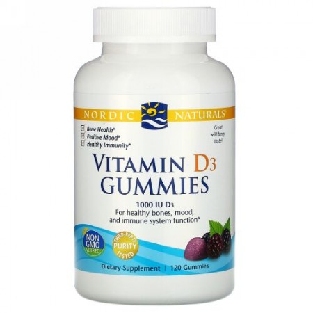 Nordic Naturals, ビタミンD3 グミ、ワイルドベリー、1000 IU、120グミ