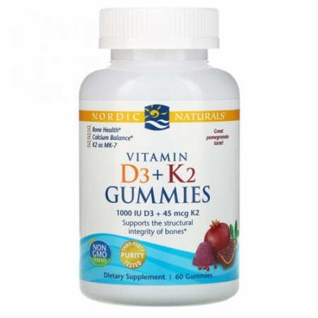 Nordic Naturals, ビタミンD3 + K2グミ, ザクロ, 60グミ