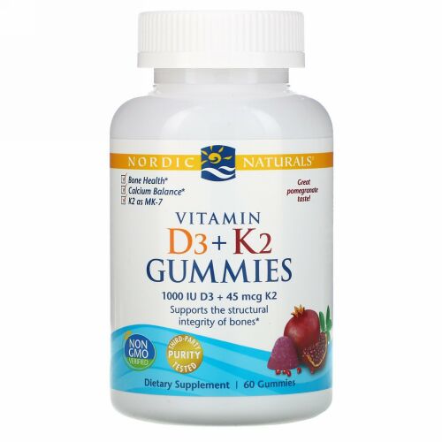 Nordic Naturals, ビタミンD3 + K2グミ, ザクロ, 60グミ