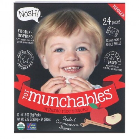 NosH!, 幼児用おやつ、オーガニックライススナック、アップル & シナモンフレーバー、12パック、各0.18オンス (5 g) (Discontinued Item)