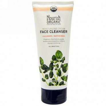 Nourish Organic, モイスチャライジング クリーム フェイス クレンザー、キューカンバー + ウォータークレス、6 fl oz (177 ml) (Discontinued Item)