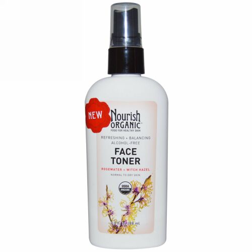 Nourish Organic, リフレッシング & バランシング フェイス トナー、ローズウォーター + ウィッチヘーゼル、3.0 fl oz (88 ml) (Discontinued Item)
