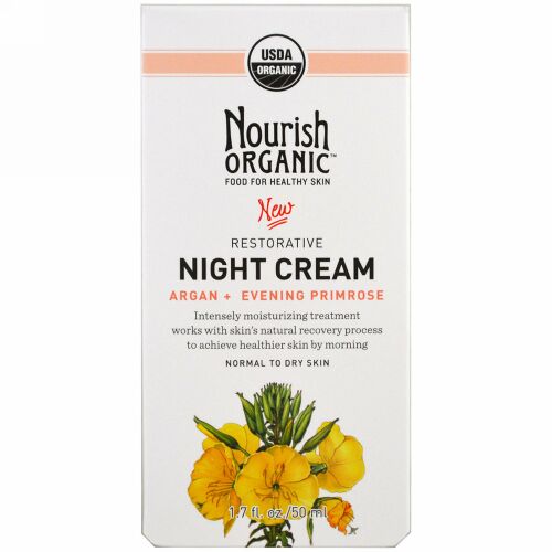 Nourish Organic, 修復、ナイトクリーム、アルガン+マツヨイグサ、普通肌から乾燥肌、1.7 oz (50 ml) (Discontinued Item)