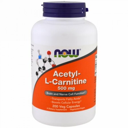 Now Foods, アセチルLカルニチン、500mg、ベジカプセル200粒