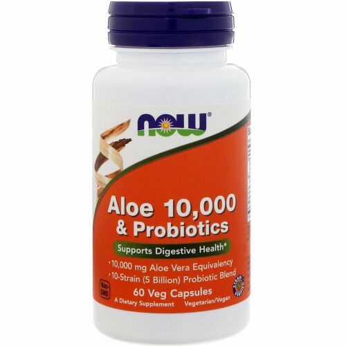 Now Foods, アロエ10000 & プロバイオティクス、ベジタリアンカプセル60錠