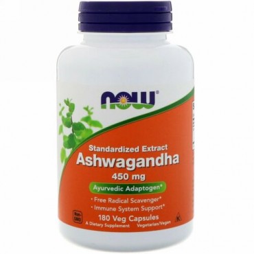 Now Foods, アシュワガンダ、450 mg、180ベジカプセル