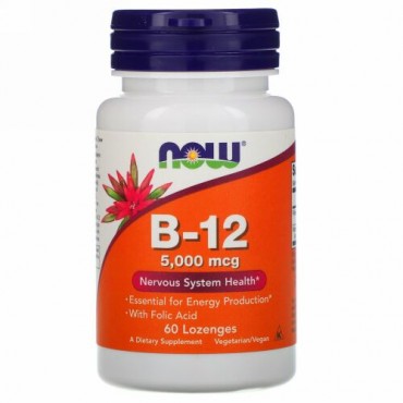 Now Foods, B-12, 5000 mcg, 60 錠剤