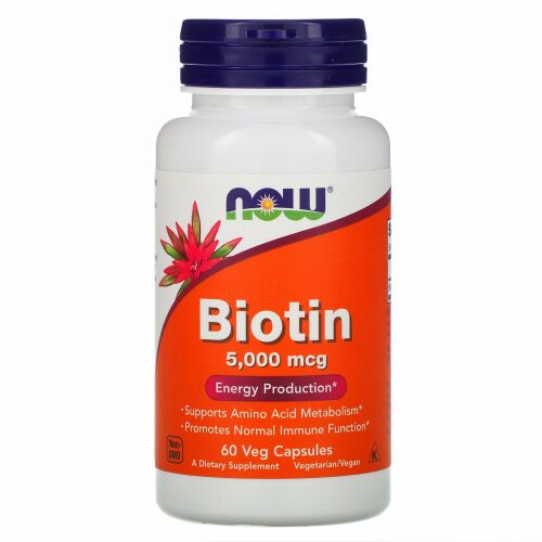 Now Foods, ビオチン、5,000 mcg、植物性カプセル 60粒